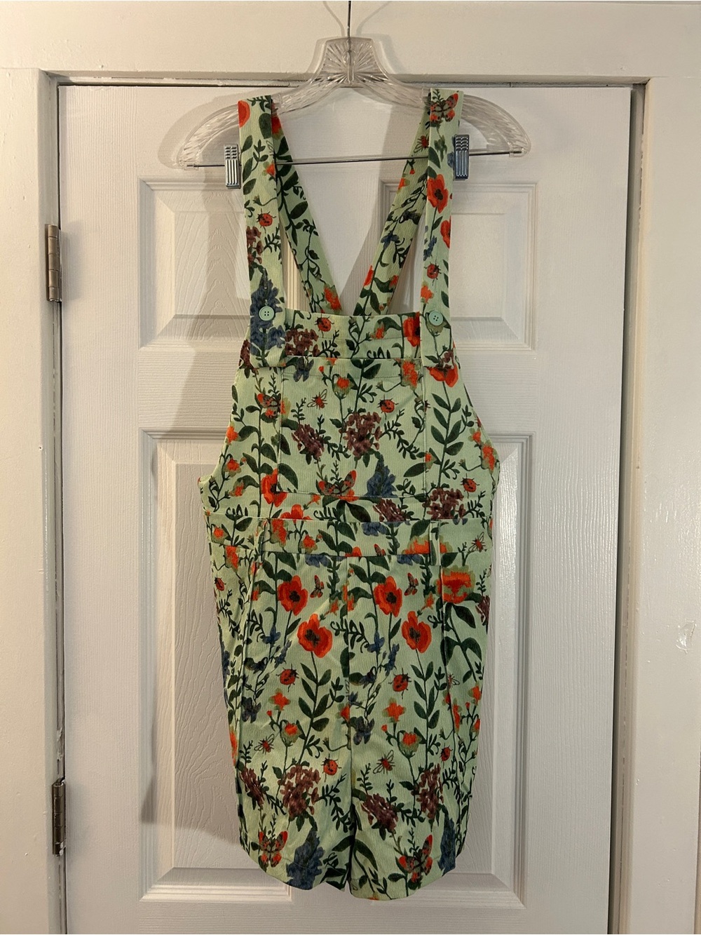Cider Mint Green Floral Overall Shorts with Orange Blooms